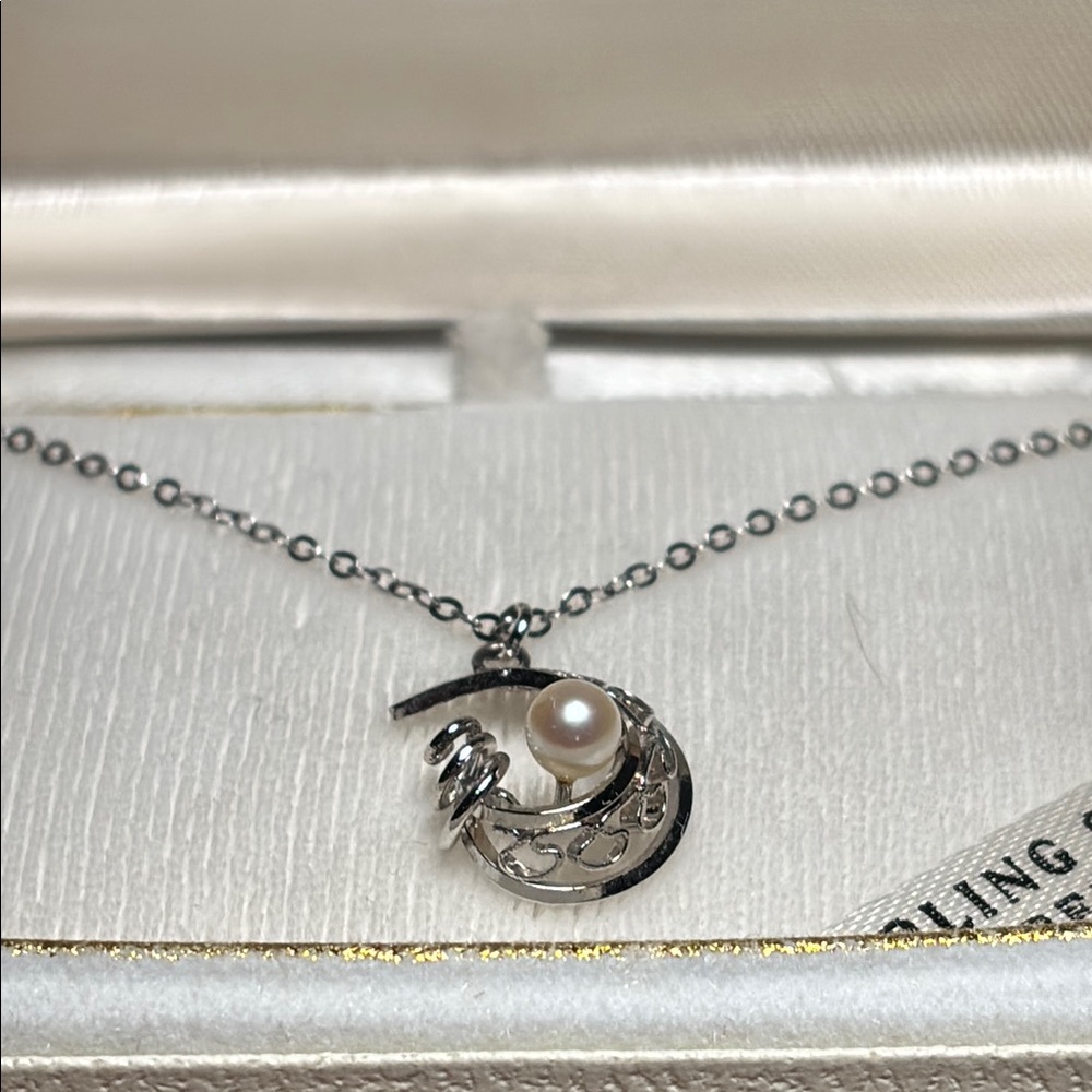 Sterling Silver Necklace by Gem Craft with Elegant Pearl Pendant